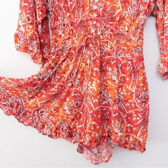 IRO Rhodey Frayed Ruffle Trim Crepe Playsuit 44 Red Romper Floral 12 - Picture 12 of 14